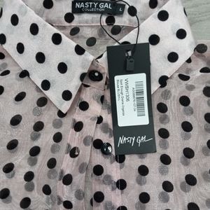 Nastygal Stop Enough Drama Mesh Balloon Sleeve